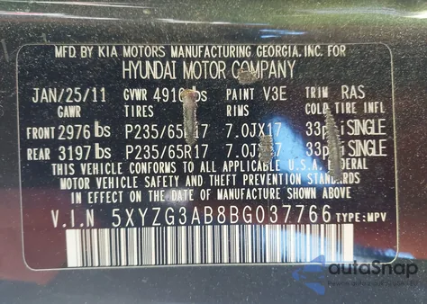 2011 Hyundai Santa Fe Gls from USA, damaged, VIN 5XYZG3AB8BG037766